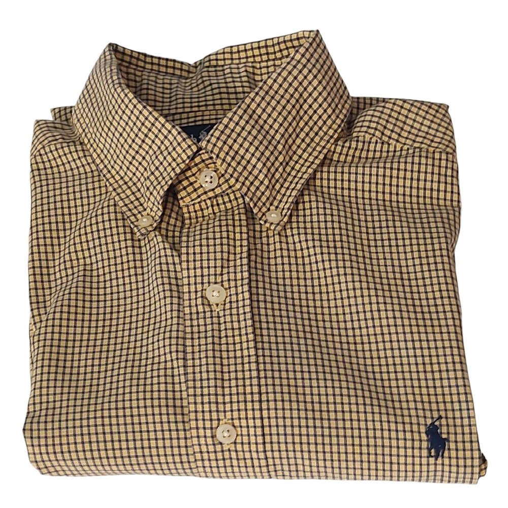 Polo Ralph Lauren Shirt Blake Long Sleeve Yellow Plaid Button Up Mens Size Med
